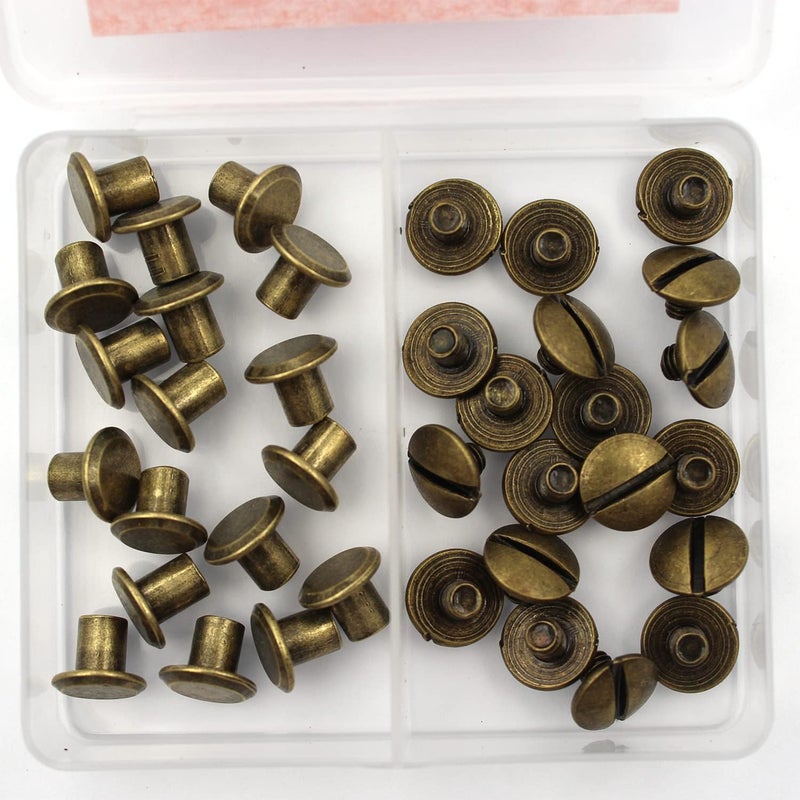 ALLOYPRO 36 Pcs Bronze Round Metal Chicago Binding Screws Assorted Kit Nail Rivet Chicago Button DIY Leather Decoration Bookbinding Round Flat Head Stud Screw M5x6mm - Image 5